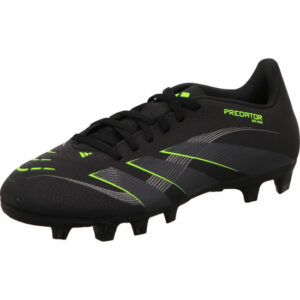 Adidas Predator Club Herren Fußballschuh schwarz mit grau und gelb mit Lasche vorne und Rasensohle