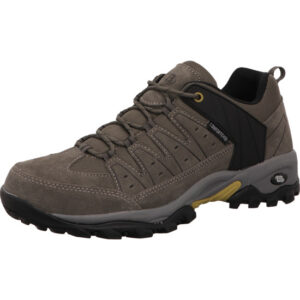 Brütting Wander und Trekkingschuhe Herren Schnürer niedrig braun mit schwarzem Streifen und grau schwarzer Sohle