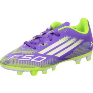Adidas Kinder Fußballschuh mit Stollen lila mit großem F50 und weiß gelben Streifen