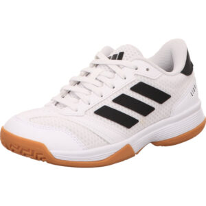Adidas Ligra 8 K Jugend Hallenschuh weiß mit schwarzen Adidas Streifen und gum Sohle