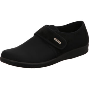 Fly Flot Herren Hausschuh geschlossen schwarz mit Klett und schwarzer Sohle