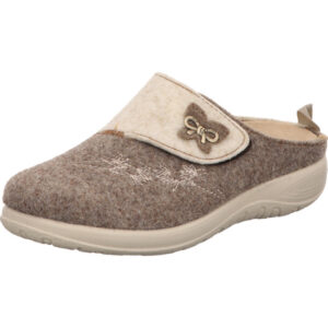 Fly Flot Damen Hausschuh braun beige mit Klett und weißer Sohle