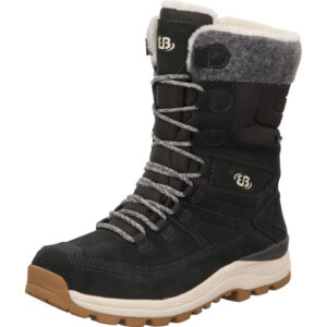 Brütting Damen Stiefelette Schnürer dunkelgrau mit grau weißem Fell gefüttert mit weiß brauner Sohle