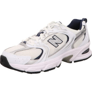 New Balance Sneaker Damen weiß silber kombi mit Logo und weißer Sohle