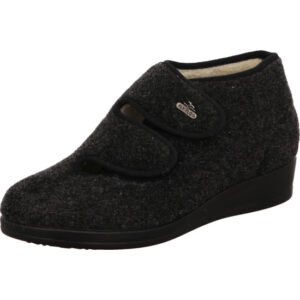 Fly Flot Damen Hausschuh geschlossen schwarz Filz mit Klett und schwarzer Sohle