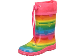 Beck Kindergummistiefel Mädchen Regenbogen mit Herzen und pinker Sohle und Bund