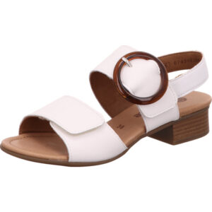 Remonte Damen Sandalette weiß mit brauner Schnalle und brauner Sohle