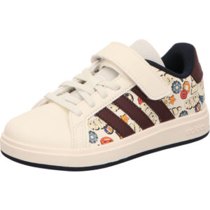 Adidas Grand Court 2.0 EL C Kindersneaker mit einem Klett weiß mit Blumenmuster und helle Sohle