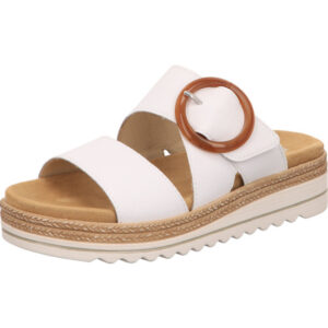 Remonte Damen Sandalette weiß mit brauner Schnalle und Sohle