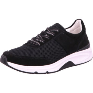 Gabor Rollingsoft Halbschuhe schwarz mit weißer Sohle mit Stoff und Leder