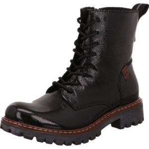 Josef Seibel Damen Stiefelette schwarz Lack geschnürt mit schwarzer Sohle