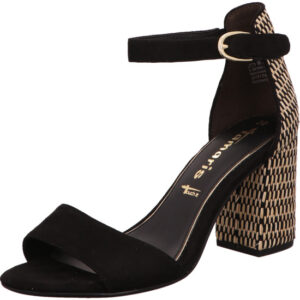 Tamaris Damen Sandalette schwarz mit beige schwarz karierten Absatz