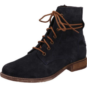 Josef Seibel Damen Stiefelette blau mit brauner Schnürung und brauner Sohle