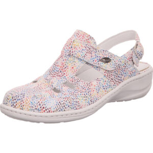 Waldläufer Damen Halbschuh weiß mit bunten Punkten mit Klett und Schnalle und weißer Sohle