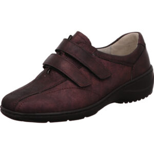 Waldläufer Halbschuh Damen mit Klettverschluss dunkelrot mit schwarzer Sohle