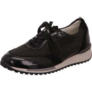 Waldläufer Halbschuh Damen geschnürt schwarz braun mit beige schwarzer Sohle