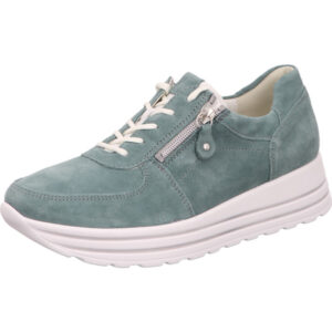 Waldläufer Halbschuh Damen geschnürt mit Reißverschluss an der Seite türkis mit weißer Sohle