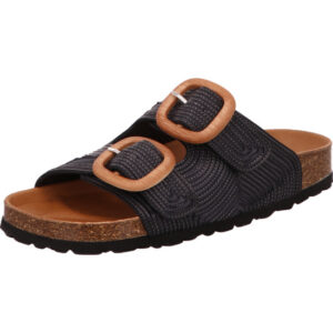 Verbenas Sandalette schwarz mit braunen Schnallen und brauner Sohle