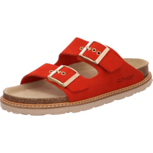 Rohde Damen Pantolette rot mit goldenen Schnallen und heller Sohle