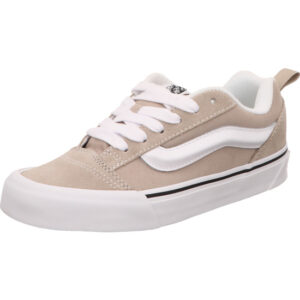 vans damen sneaker knu skool beige mit dickem weißem Vanszeichen und heller Sohle