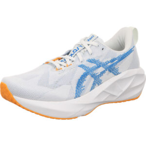 asics herren laufschuhe novablast 5 weiss blau kombi strassenlaufschuhe optimal gedämpft