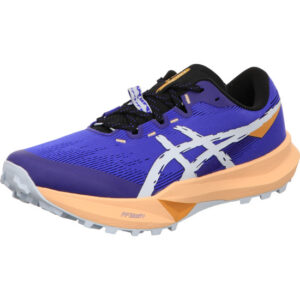 asics herren laufschuhe trailrunning fuji lite & grau blau orange kombi schnürer mittere dämpfung