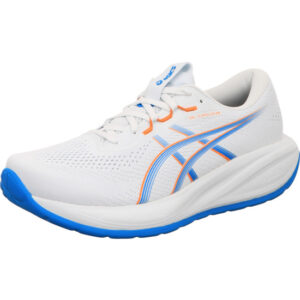 asics herren laufschuhe gel nimbus 28 weiß blau kombi hohe dämpfung