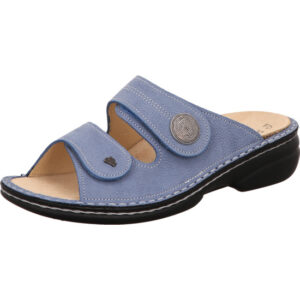 Finn Comfort Hausschuh Damen blau mit schwarzer Sohle
