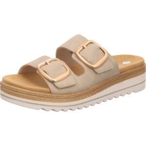 Remonte Sandalette beige mit rosegoldener Schnalle und weißer Sohle