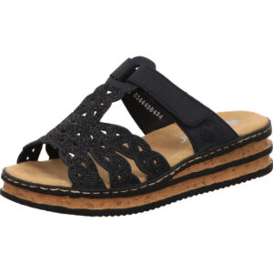 Rieker Damen Pantolette schwarz mit brauner Sohle