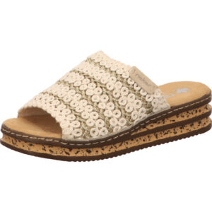 Rieker Damen Pantolette creme mit brauner Sohle