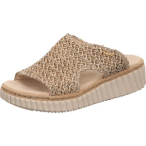 Rieker Damen Pantolette beige braun mit weißer Sohle