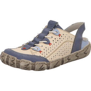 Rieker Damen Pantolette creme blau kombi mit brauner Sohle