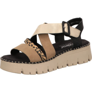 Rieker Damen Sandaletten schwarz beige leo kombi mit heller Sohle