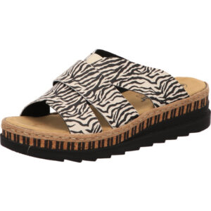 Rieker Damen Pantolette Zebramuster mit brauner Sohle