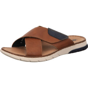 Rieker Herren Pantoletten braun mit weißer Sohle
