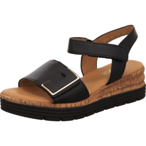 Gabor comfort Damen Sandalette schwarz mit goldener Schnalle und schwarzer Sohle