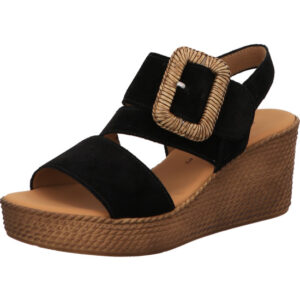Gabor Damen Sandalette schwarz mit Schnalle und brauner Sohle