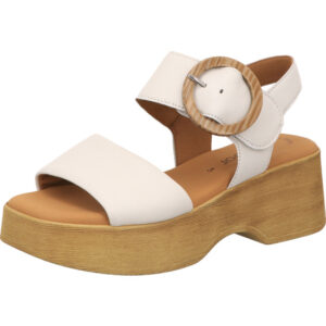 Gabor Damen Sandalette weiß mit Schnalle und brauner Sohle