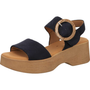 Gabor Damen Sandalette dunkleblau mit Schnalle und brauner Sohle