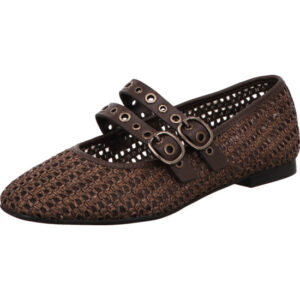 Tamaris Damen Pumps mocca mit Löchern und Schnallen mit schwarzer Sohle