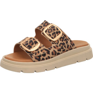 Tamaris Damen Pantolette Leoprint mit Schnalle und hellem Fußbett mit beiger Sohle
