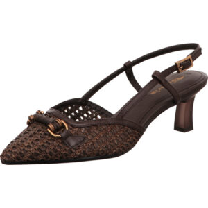 Tamaris Damen Sling mocca mit Löchern und Riemen mit Schnalle und dunklem Fußbett mit dunklem Absatz