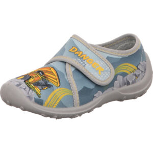 Fischer Kinder Hausschuh grau kombi mit Klett und grauer Sohle