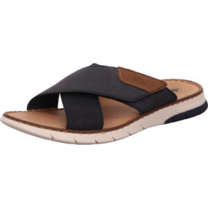 Rieker Pantolette mit Kreuzbandage dunkelblau mit braun und heller Sohle