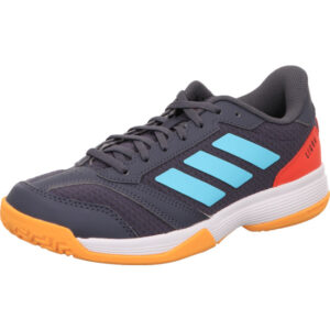 adidas kinder sportschuh indoor ligra 8 k blau grau rot kombi und orangefarbene Sohle