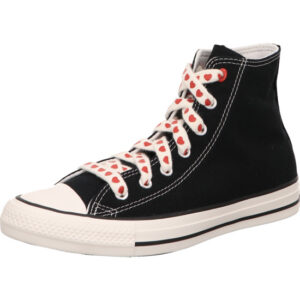 converse ctas hi schwarz mit herzenschnürsenkel in rot damen sneaker und Converse Stern innen rot