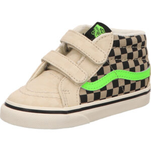 vans sk8-mid reissue kleinkinder sneaker taupe checker mit grün klettverschluss