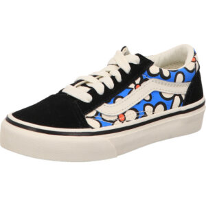 vans old skool kinder sneaker schwarz blau weiß orange flower print