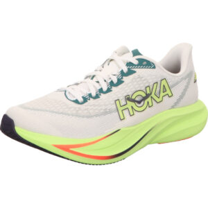 Hoka MACH 7 Herrenlaufschuhe FROST/NEON YUZU grau miz grün und gelb  und gelber Hoka Schrift